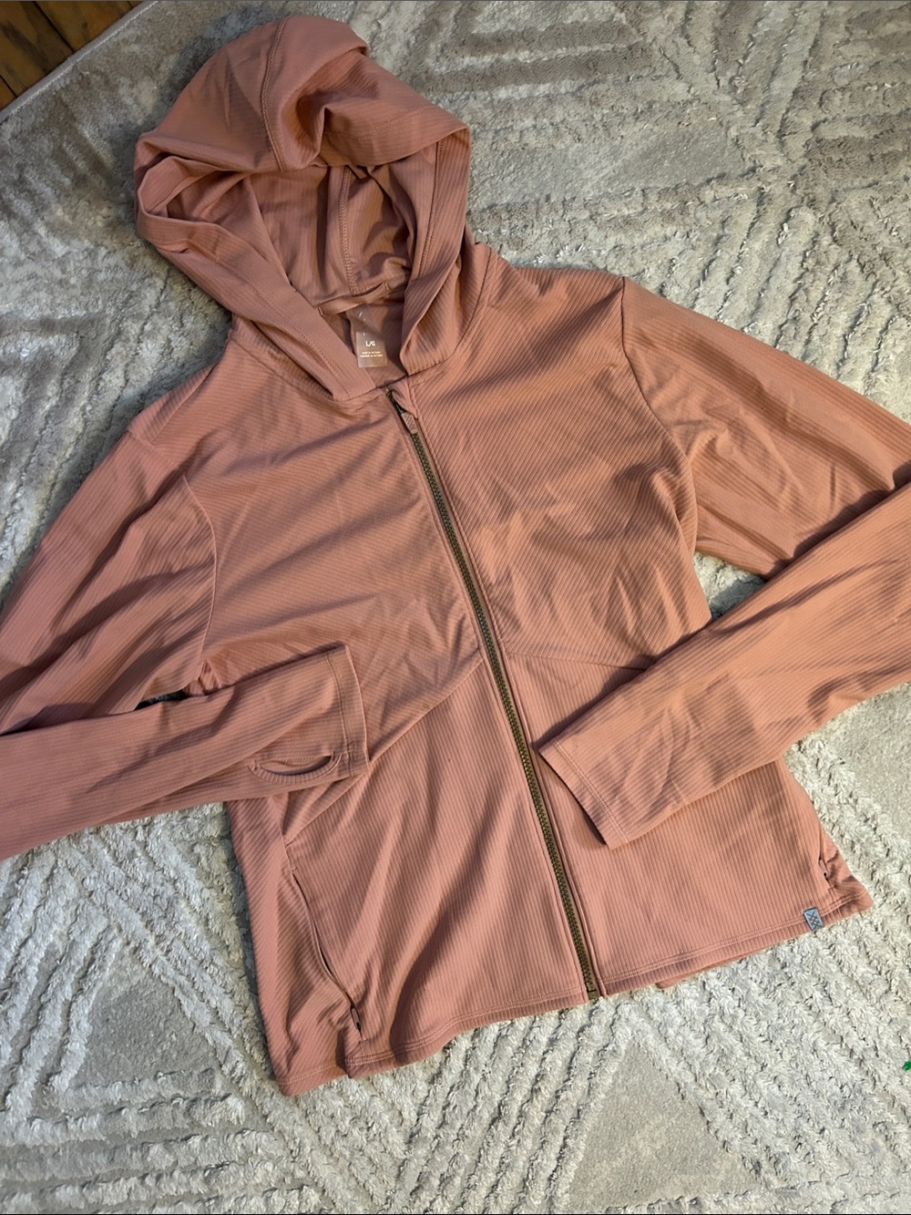 RHONE Dusty Rose Ribbed Full-Zip Hoodie Jacket